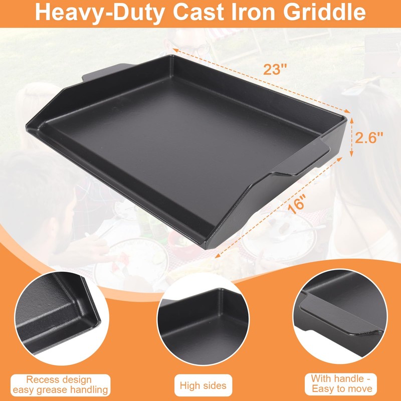 Universal Cast Iron Flat Top Griddle for Gas/Stove/Electric/Charcoal Grill,23" X