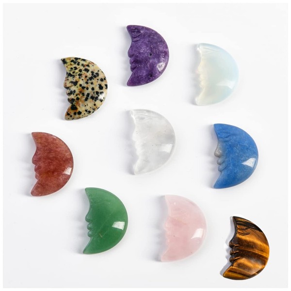 NUZUJX Hand Made Natural Quartz Crystal Stone Crescent Moon Carving Healing Collection Jewelry,Pack of 9 (Multicolor)