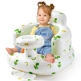 Inflatable Baby Seat for Babies 3 Months & Up, Baby Chair Sit Me up Blow Up Baby Floor Seats with Built in Air Pump, Full Enclosure Infant Support Seat Perfect for Home Floors (Dinosaur with Tray)