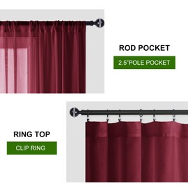 Hiasan Christmas Sheer Curtains 96 Inches Long with Tiebacks, Rod Pocket Extra Long Voile Drapes Window Curtains for Bedroom, Living Room, Patio Door, W52 x L96, Burgundy, 2 Panels