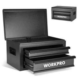 WORKPRO 15" Tool Box Metal Tool Box w/2 Drawer 1 Top Storage Heavy Duty Tool Box