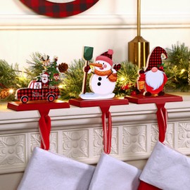 Alupssuc 3 Pcs Christmas Stocking Holders for Mantle, Metal Christmas Stocking Hangers for Fireplace-Weighted Stocking Hooks Mantel&Christmas Holiday Party Decoration, Santa Claus, Gift Car, Snowman