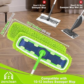 Reusable Microfiber Mop Pads 4 Pack Compatible with SwifferSweeper XL Mop for Wet & Dry Floor Cleaning (Green)