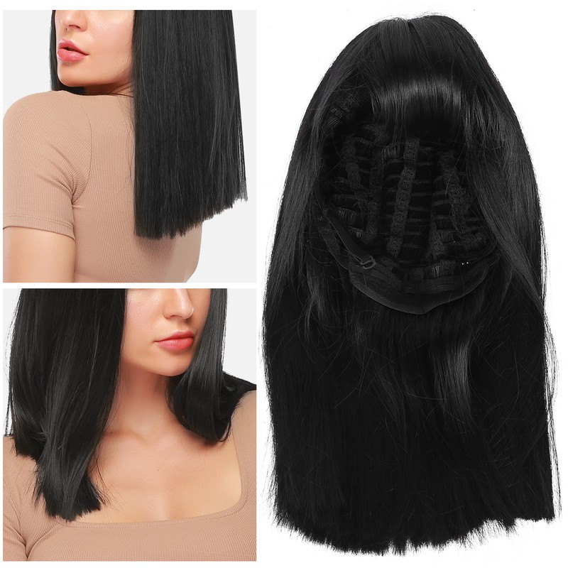 Women Long Straight Hair Full Wig Black Synthetic Wig With