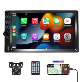 ZZH 7 Inch Double Din Car Stereo with Bluetooth,MP5 Car Radio Touchscreen with Backup Camera,Remote Control,Support Mirror Link,USB/TF/AUX/SWC,AM/FM Car Audio Receivers