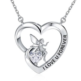 TRENDOLLA Girl's Heart Pendant Necklace Sterling Silver Jewelry Gift for Girlfriend Daughter (Purity in Heart-Clear)