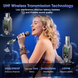 Wireless XLR Transmitter and Receiver UHF Wireless Microphone System for 262ft Range 8Hrs Battery Wireless Transmitter & Receiver Mic Adapter for Condenser, Dynamic Mics, PA, Mixer,Guitar
