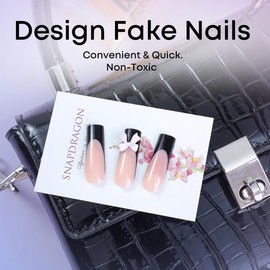 24 Pcs Black French Tip Press on Nails Long Square Bow Fake Nails with Designs Full Cover Glossy Glue on Nails Reusable Artificial Acrylic False Nails Coffin Nail Tips Stick on Nails for Women Girls