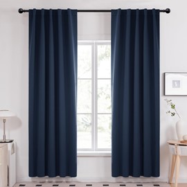 Deconovo Rod Pocket and Back Tab Blackout Curtains for Living Room, Thermal Insulated Room Darkening Curtains, 42x95 Inch, Navy Blue, 2 Panels