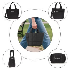 Mini Tote Bag for Women Small Puffy Tote Bag Quilted Crossbody Bags Nylon Shoulder Handbag for Travel Shopping (Black1)