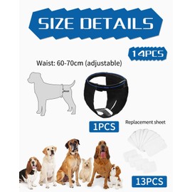 AORHOFJ 1 x Black Dog Nappy, Reusable Heat Pants, Washable Protective Underpants and 13 Hygiene Pads, Adjustable Heat Protection Pants (M)