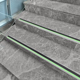ZALNVEY 2 Pack 48 in L Shaped Aluminum Alloy Stair Nosing with Green Glow Strip, Anti-Slip Stair Edging