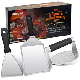 3 PCS Barbecue Smash Burger Set, Stainless Steel Burger Press, Smooth & Non-Stick Surface, Including Large Spatula, Professional Spatula, Burger Smasher, Grillspachtel for Meat Patty, Steak, Sandwich