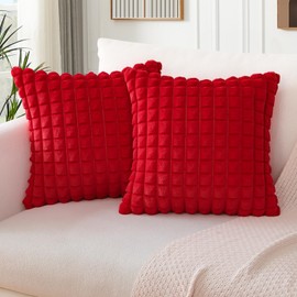 Soleebee Set of 2 Plush Velvet Cushion Covers, Soft Artificial Fur Plaid Texture Cushion Cover, Sofa Decorative Cushion Covers, Decorative Cushion Cover Set for Couch, Bedroom, Home Decor (60 x 60 cm,