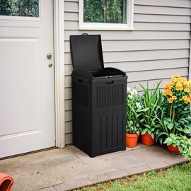 Devoko 33 Gallon Outdoor Trash Can, Hideaway Garbage Bins with Tiered Lid, Waterproof Resin Outside Waste Bins for Patio, Outside Pool, Backyard and Deck (Black)