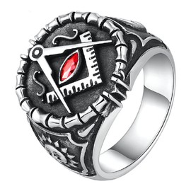 PikaLF Masonic Ring for Men, Sun Moon Masonic Ring, Red Crystal Freemason Symbol Freemason Rings, Hip Hop Biker Ring, Religious Amulet Ring, Punk Masonic Jewellery, No