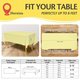 Hereisa Plastic Light Yellow Tablecloths 2 Pack Disposable Table Covers 54 x 108 Inch PEVA Opaque Table Cloths for BBQ Picnic Birthday Wedding Banquet Parties 8 ft Rectangle Table Use