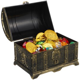 STOBOK 205PCS Kids Treasure Box Pirate Chest Organizer with Gold Coins Gemstone Earring Rings