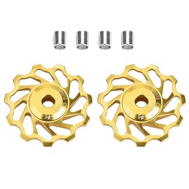 Bicycle Derailleur Pulley 2pcs 11T / 13T Bicycle Guide Roller Ceramic Bearing Rear Pulley Jockey Wheel with Hole Adapter (11T-Gold)