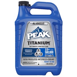 PEAK Titanium 50/50 Prediluted Antifreeze and Coolant for All Engine Cooling Systems, Long-Lasting Yellow Engine Coolant/Antifreeze for Lifetime Engine Protection in All Vehicles, 1 Gal.