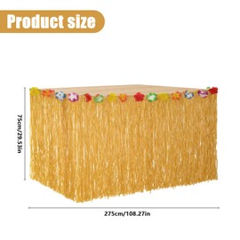 HSHHOOM Hawaii Table Skirts, Luau Gras Table Skirt, Natural, Hawaiian Party Decoration with Multicoloured Flowers, for Parties, Holidays and Outdoor Gatherings, Gold (ZQ-2)