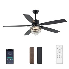 Esiovco Chandelier Ceiling Fans with Lights and Remote, Chandelier Fan Ceiling,Crystal Ceiling Fan Fandelier with Lights,6 Speed 3 Timer Quiet Ceiling Fan for Bedroom (Black, 60 Inch)