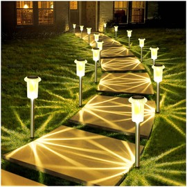 DenicMic Solar Pathway Lights Outdoor 15 Pack Solar Lights Outdoor Waterproof Solar Garden Lights LED Stainless Steel Outdoor Solar Lights for Yard Path Walkway Driveway Garden Decor (Warm White)