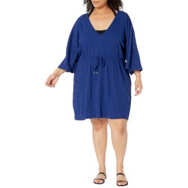 Maxine of Hollywood Women's Standard Kimono Tunic Swim Cover Up, Navy, XS