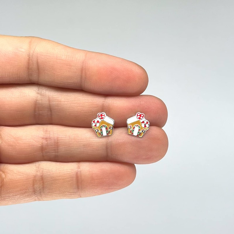 Christmas Gingerbread House Earrings .925 Sterling Silver Ginger Bread