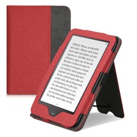 kwmobile Case Compatible with Tolino Vision 1/2 / 3/4 HD Case - Flip Case with Hand Strap - Faux Leather Cover - Red Dark Grey