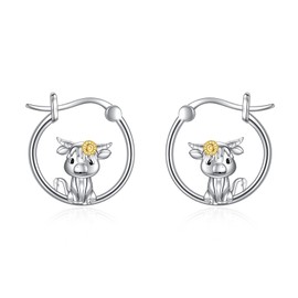 POPLYKE Highland Cow Earrings for Women 925 Sterling Silver Animals Hoop Earrings for Girls (highland cow)