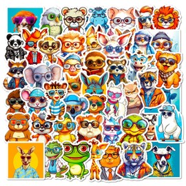 Mistree 50 Stickers Animal Motifs with Glasses, Craft Stickers Animals, 3-5 cm