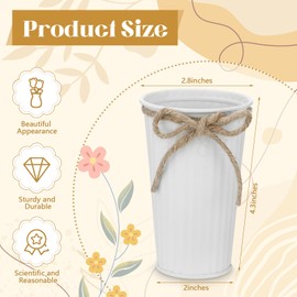 Ziliny 20 Pack 4.3 Inch Galvanized Metal Flower Vases Bulk Small Floral Flower Bucket Rustic Vintage Farmhouse Vases for Centerpiece Country Wedding Party Decor Western Home Table(White)