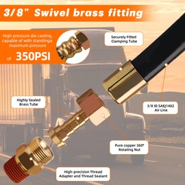 Dazakoot 3/8” Fixed End & 3/8” Swivel End Rubber Air Brake Line Assembly, Hose Repair Kit for Semi Truck, SAE J1402-48inch