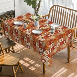 Horaldaily Orange Thanksgiving Tablecloth 60×84 Inch Rectangular, Fall Plaid Table Cloth, Turkey Pumpkin Maple Leaf Table Cover for Picnic Kitchen Dining Room Decor