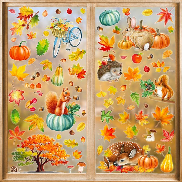 PHOGARY Fall Window Clings for Fall Decorations, 9 Sheets Thanksgiving