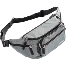 ProCase Large Bum Bag Belt Bag Waterproof Waist Bag for Men and Women Large Nylon Fanny Pack with 6 Zip Pockets for Travel Sports Hiking Jogging Dog Walking, gray
