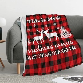 JOOCAR Red Christmas Flannel Throw Blanket This is My Watching Blanket White Snowflake Deer Winter Holiday Decor Soft Plush Warm Throw Blanket for Bed Couch Living Room Sofa Chair,100x125cm