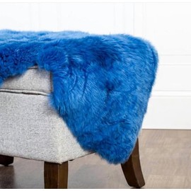 HUAHOO Premium Genuine Sheepskin Rug Camel Real Australia Sheepskin Natural Lambskin Fur Area Rug Seat Covers for Kids Bedroom Sofa Chair Cover Pets Dogs Mat Double Pelt/2' x 6' Blue