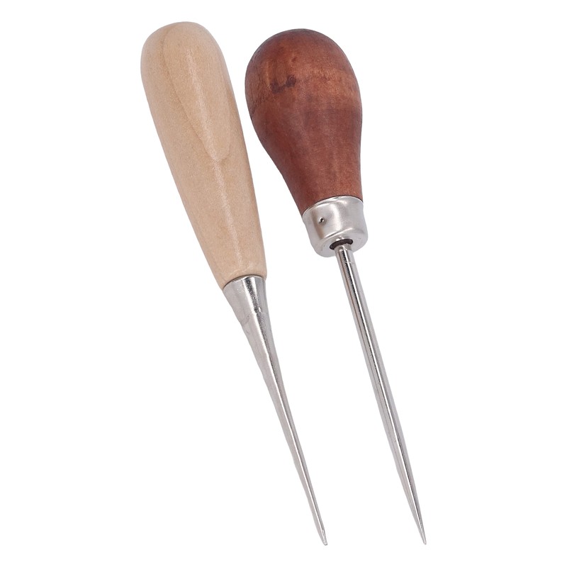 8Pcs Leather Awl Wooden Ergonomic Handle Stainless Steel Effort Saving