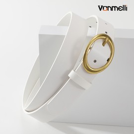 VONMELLI 2 Pack Women Faux Leather Belts for Jeans Dresses Fashion Ladies Waist Belt Gold Buckle Black+White S