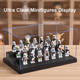 Mlikero Minifigure Display Case for Action Figures Blocks, Clear Dustproof Acrylic Display Box Storage with 3 Movable Steps Gifts for Children,Black