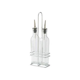 Winco GOB-16S, 5.2'' x 2.8'' Oil And Vinegar Cruet Set With Stainless Steel Chrome Plated Rack And Two 16 Oz. Square Glass Bottles, Salad Dressing Cruets