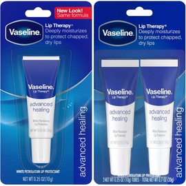 Vaseline Lip Therapy Advanced Healing 3-Pack – White Petroleum Moisturizing Lip Balm for Extremely Dry Lips, 0.35 Oz Ea