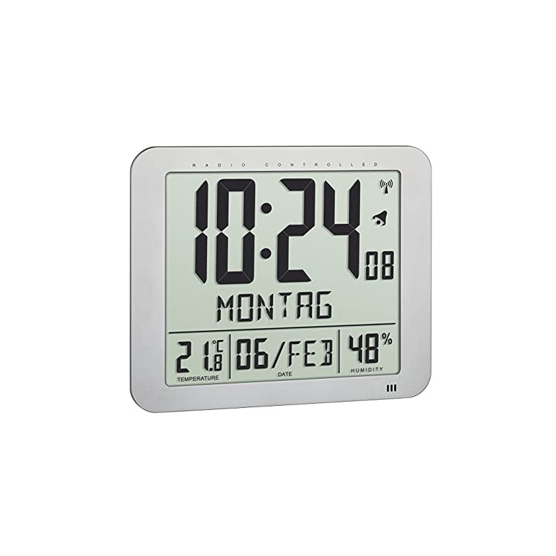 TFA Dostmann Radio-Controlled Digital Clock, 60.4516.54, with Room Climate, Written