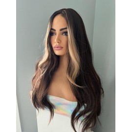 The Extension Room Long Wavy Synthetic Wig, Dark Brown with Blonde Highlights, Heat Resistant