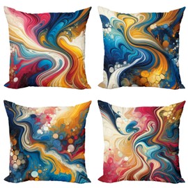 Ambesonne Colorful Throw Pillow Cushion Cover Set of 4, Modern and Surreal Painting Like Print of Abstarct Maximalist Style Swirls, Decorative Accent Double-Sided Printing, 20", Orange Blue Pink