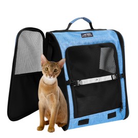 Cat Backpack Carrier for Large Cats Pet Backpack for Small Dog, Foldable Kitten Backpack Up to 13 Lbs, Doggy Backpack Cat Bookbag for Hiking, Camping, Travel (Blue)