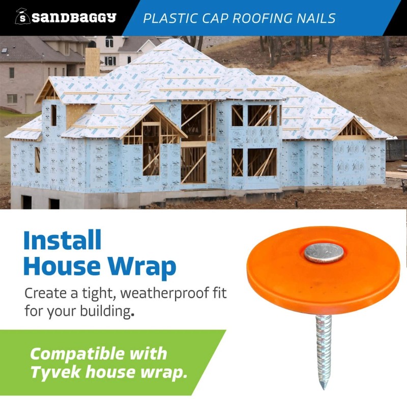 Sandbaggy 1" Plastic Cap Roofing Nails - Ring Shank, Electro