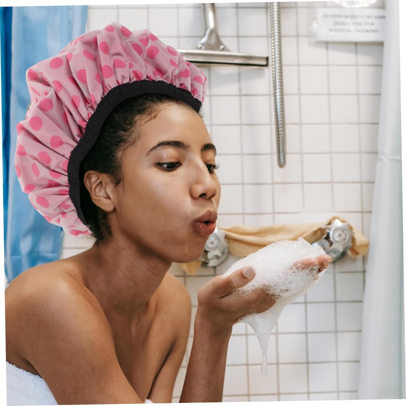 SAFIGLE 2Pcs Shower Cap Three Layers Hair Protection Bonnet Quick